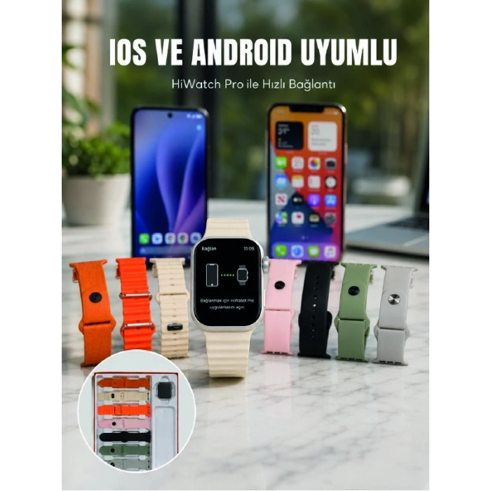 Mey İthalat® Akıllı Saat Bluetooth Arama Özellikli 7 Kordonlu Spor ve Günlük Kullanıma Uygun