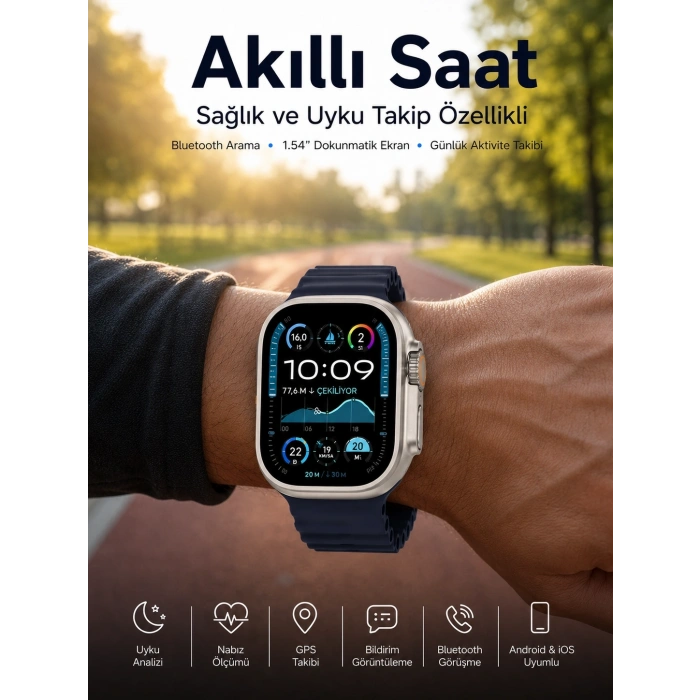 Mey İthalat® Akıllı Saat Bluetooth Bağlantılı NFC ve GPS Uyumlu Nabız Ölçer Sesli Görüşme Yeni Nesil