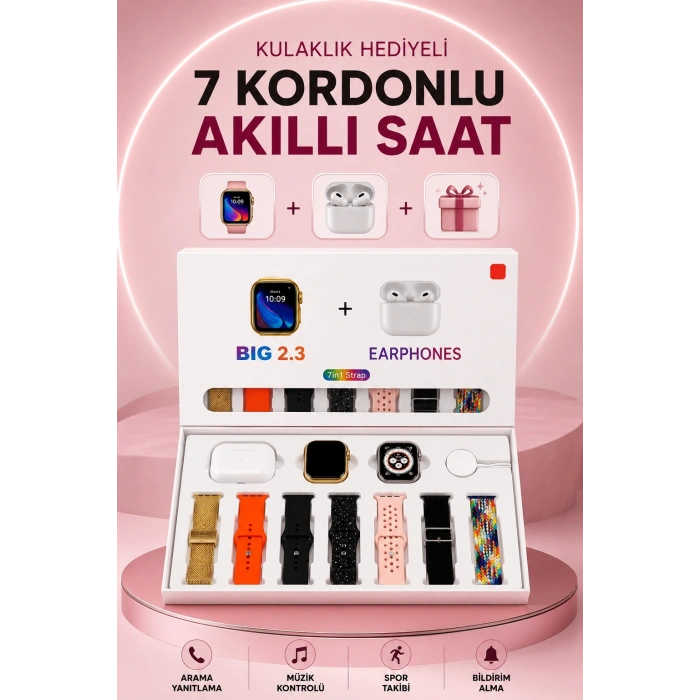 Mey İthalat® Akıllı Saat Bluetooth Kulaklık Hediyeli Bildirim Görme Sesli Görüşme Çoklu Kordon