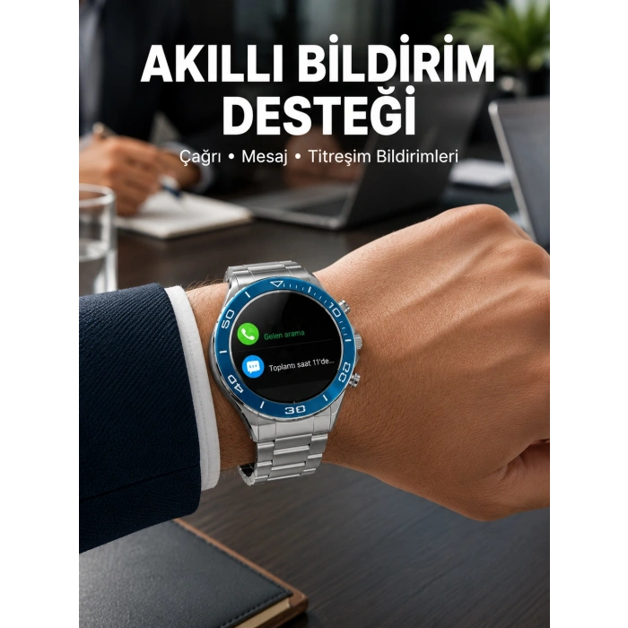 Mey İthalat® Akıllı Saat Çelik Kordonlu Amoled Ekran Android ve İOS Uyumlu Çağrı Cevaplayabilen Yeni Nesil