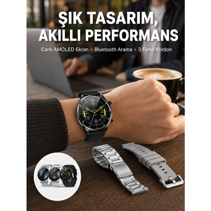 Mey İthalat® Akıllı Saat Çoklu Kordon Seçeneği Amoled Ekran Çok Fonksiyonlu Bluetooth Bağlantılı Yeni Nesil