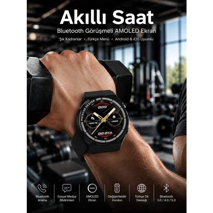 Mey İthalat® Akıllı Saat Dokunmatik Ekran Sesli Görüşme ve Bildirim Görme Sağlık Takibi