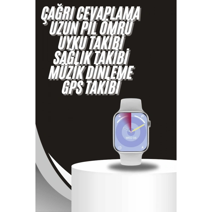 Mey İthalat® Akıllı Saat Gümüş Kasa Bluetooth Kulaklık Hediyeli Çok Fonksiyonlu İkili Set