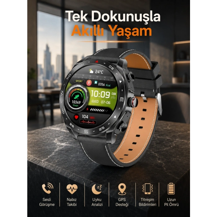 Mey İthalat® Akıllı Saat Nabız Ölçer Uyku Takibi Sesli Görüşme Bildirim Görme