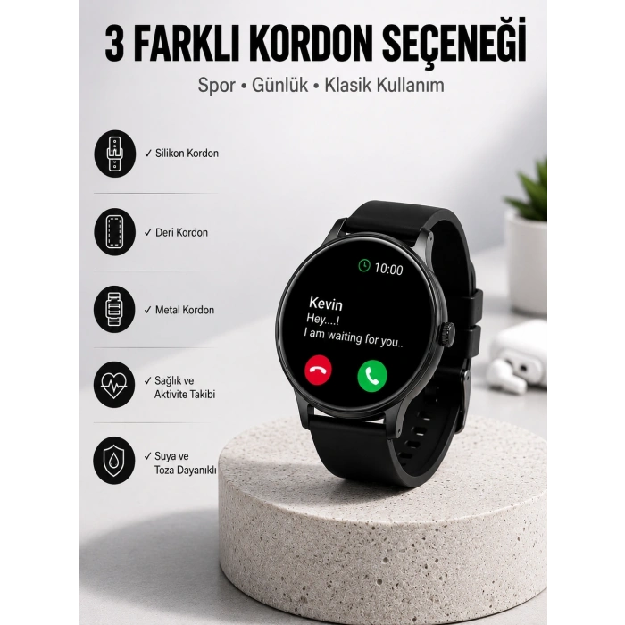 Mey İthalat® Akıllı Saat Sesli Görüşme Bluetooth Bağlantılı 3 Kordonlu Yeni Nesil