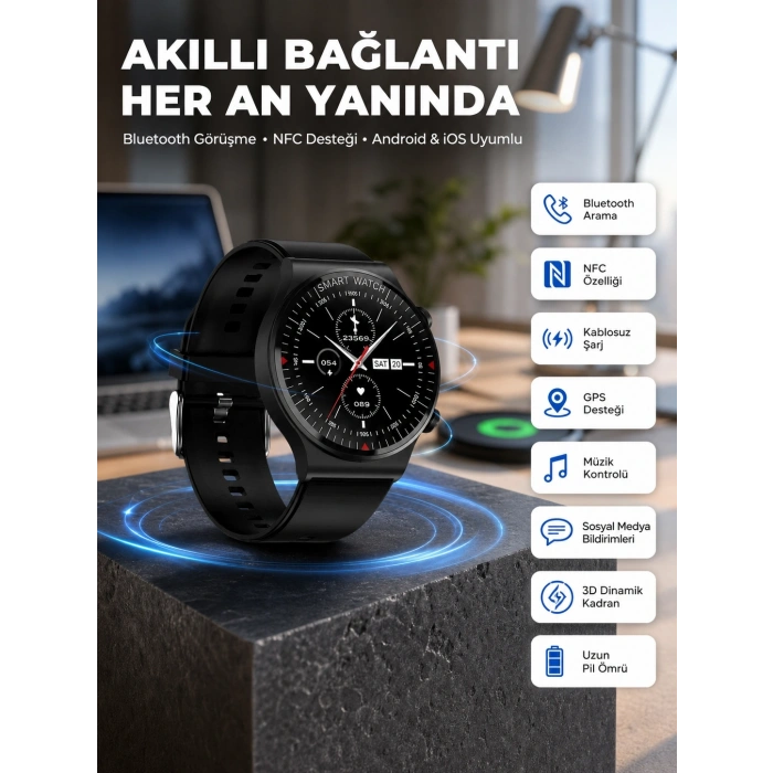 Mey İthalat® Akıllı Saat Yeni Nesil Üç Kordonlu Nabız Ölçer Çağrı Cevaplama