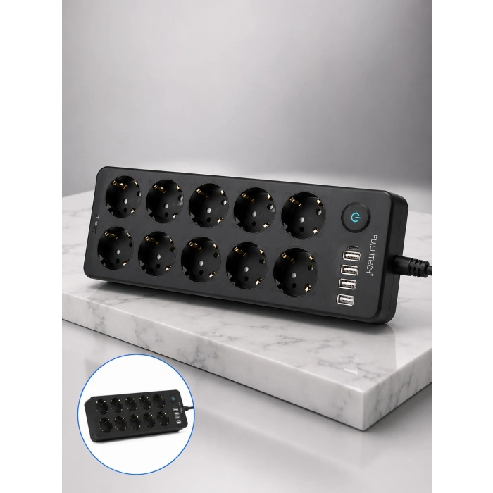 Mey İthalat® Akım Korumalı 10lu Çoklu Priz USB-A ve Type-C Şarj Çıkışlı