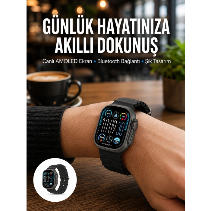 Mey İthalat® AMOLED Akıllı Saat Bluetooth Arama Su Geçirmez Yeni Nesil