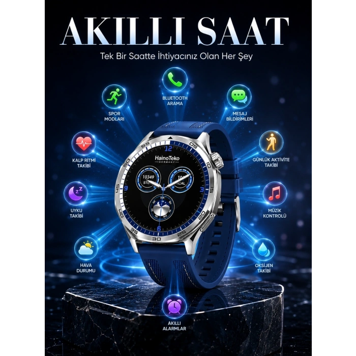 Mey İthalat® AMOLED Ekranlı Bluetooth Akıllı Saat 3 Kordonlu Uzun Pil Ömürlü