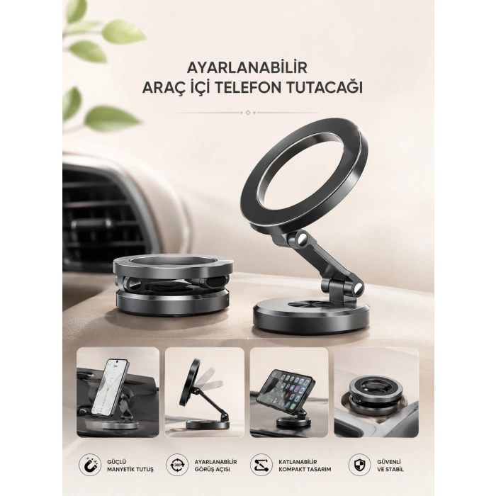 Mey İthalat® Araç İçi Telefon Tutacağı Manyetik Tasarım Ayarlanabilir