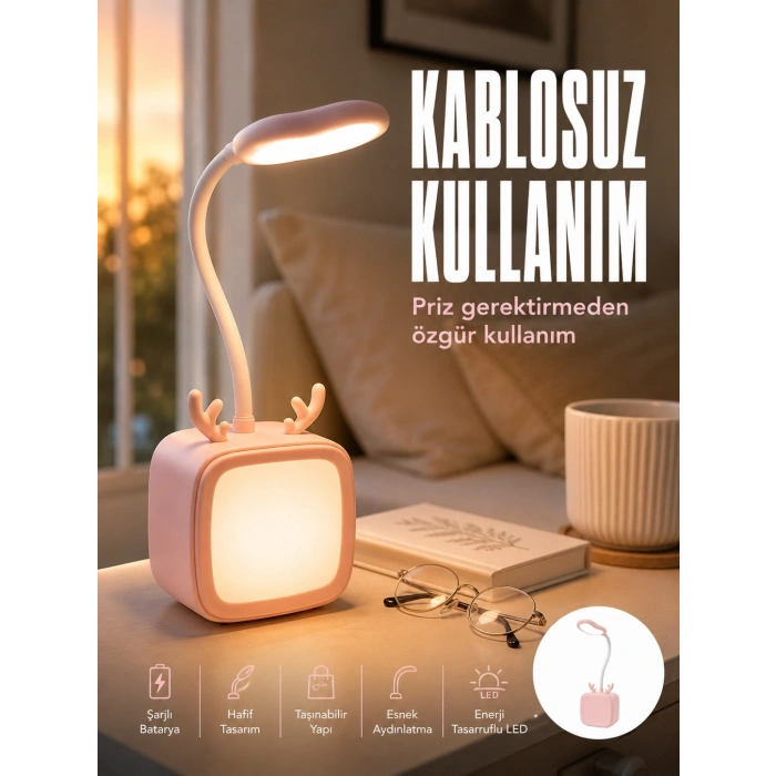 Mey İthalat® Ayarlanabilir LED Masa Lambası Şarjlı Modern Aydınlatma