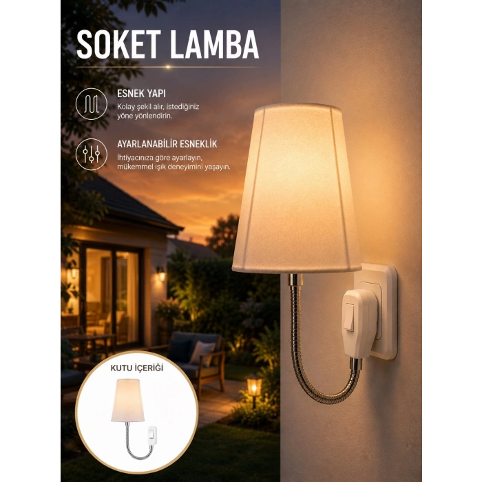 Mey İthalat® Ayarlanabilir Soket Lamba Gece Okuma Işığı