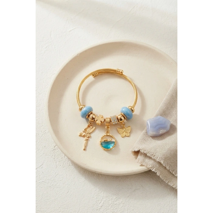 Mey İthalat® Balık ve Tinker Bell Model Mavi Charmlı Bileklik