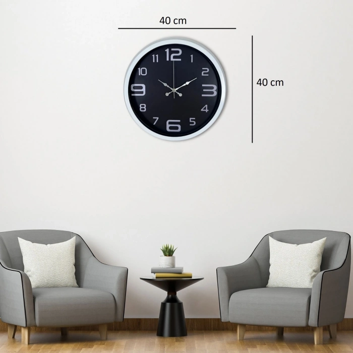 Mey İthalat® Beyaz 40 Cm Metal Modern Duvar Saati
