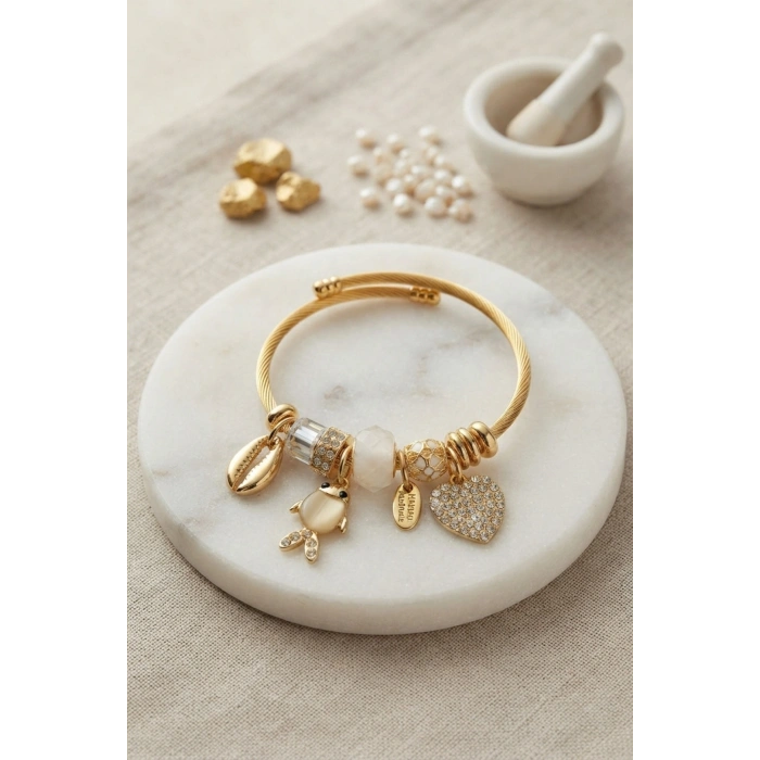 Mey İthalat® Beyaz Balık Model Gold Renk Charmlı Bileklik