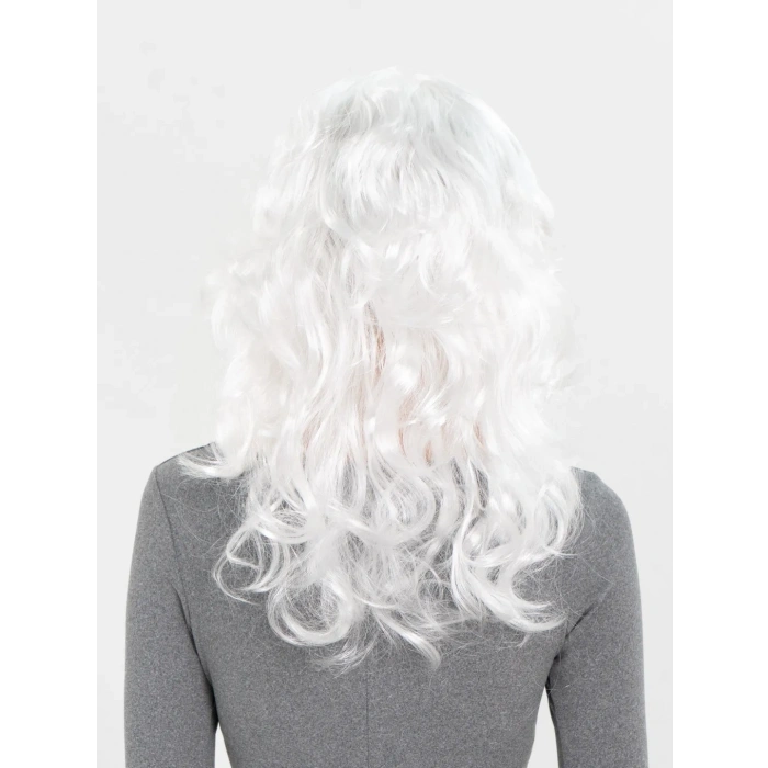 Mey İthalat® Beyaz Renk Kahküllü Dalgalı Uzun Parti Peruğu