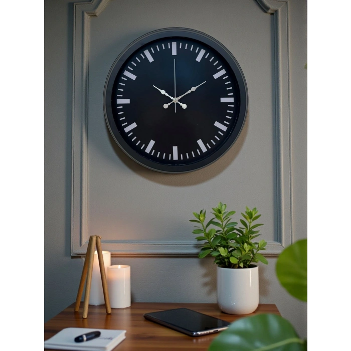Mey İthalat® Black Baseline 40 Cm Metal Duvar Saati