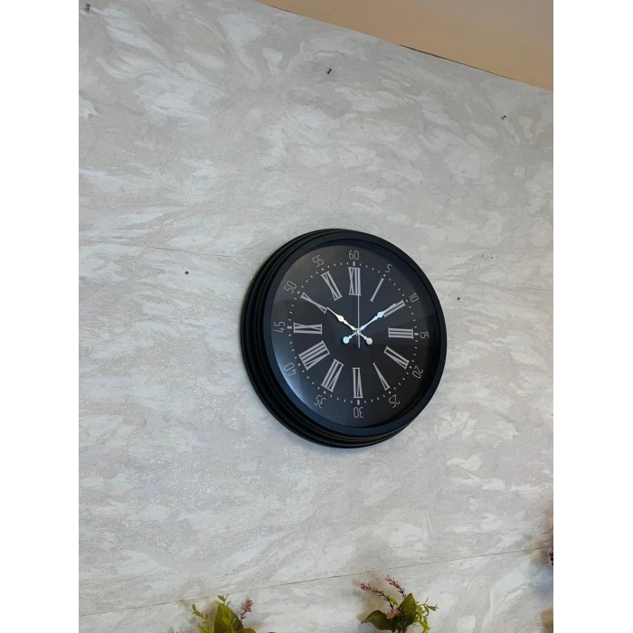 Mey İthalat® Black Noble 40 Cm Metal Modern Duvar Saati