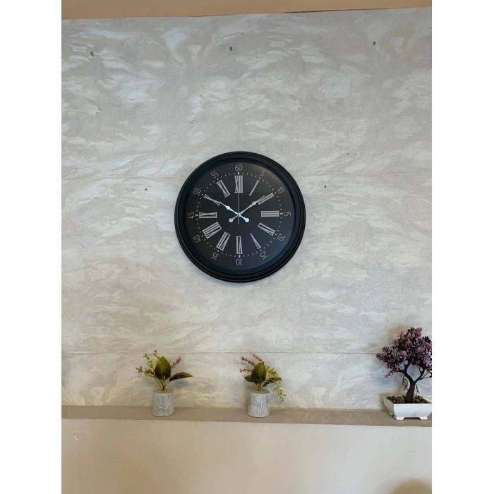 Mey İthalat® Black Noble 40 Cm Metal Modern Duvar Saati