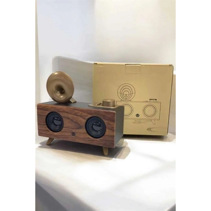 Mey İthalat® Bluetooth Hoparlör Ahşap Klasik Retro Gramofon Bluetooth Müzik Kutusu