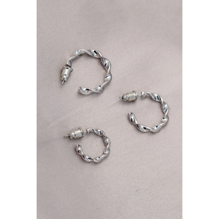 Mey İthalat® Burgu Model Gümüş Metal Küpe Seti