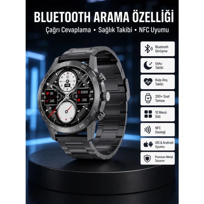 Mey İthalat® Çağrı Cevaplama Sesli Asistan Çoklu Dil Desteği 5.0 Bluetooth Akıllı Saat