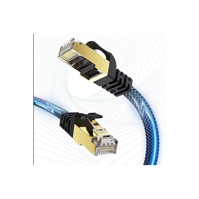 Mey İthalat® Cat 8 LAN Kablosu –Ethernet Kablosu Örgü Kaplama, Yüksek Hızlı