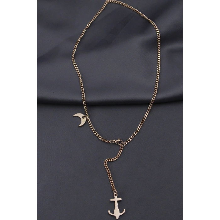 Mey İthalat® Çelik Rose Renk Çapa Tasarımlı Kadın Kolye