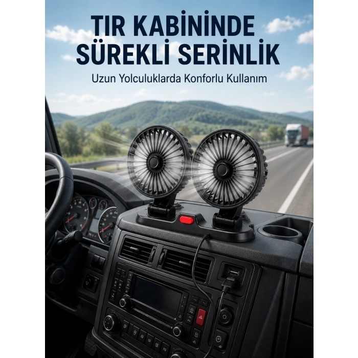 Mey İthalat® Çift Başlıklı Araç İçi USB Vantilatör Soğutucu Fan