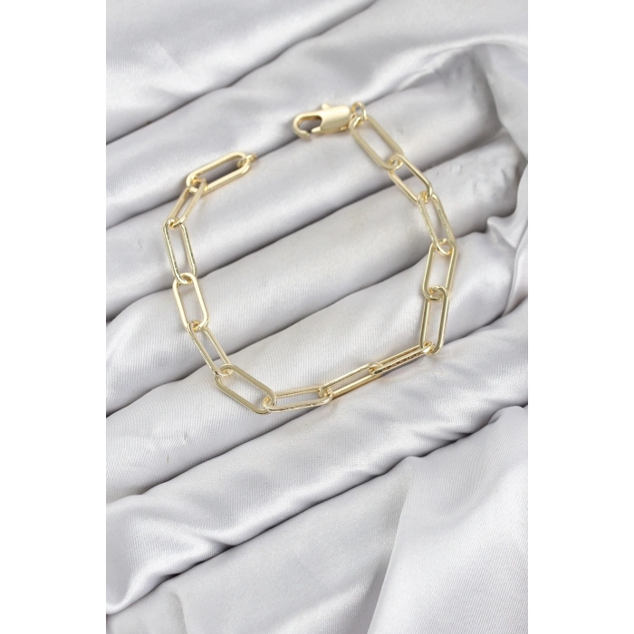Mey İthalat® CM Ataş Zincir Model Gold Renk Pirinç Kadın Bileklik