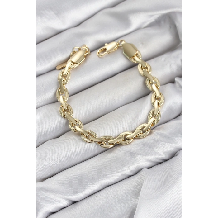 Mey İthalat® CM Kalın Zincir Model Gold Renk Pirinç Kadın Bileklik