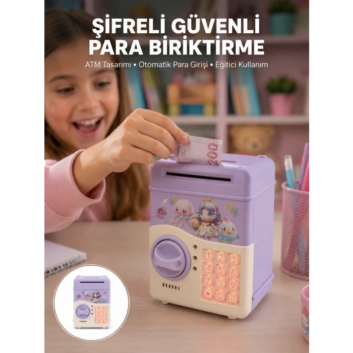 Mey İthalat® Çocuklar İçin Elektronik Şifreli Para Biriktirme Kumbarası Mor