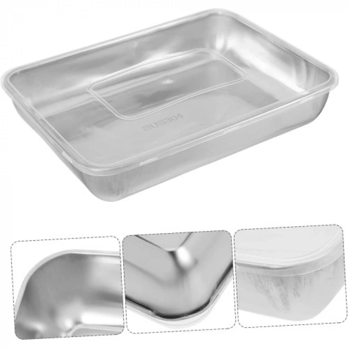 Mey İthalat® Çok Amaçlı Paslanmaz Çelik Fırın ve Saklama Kabı (25x20x5 cm)