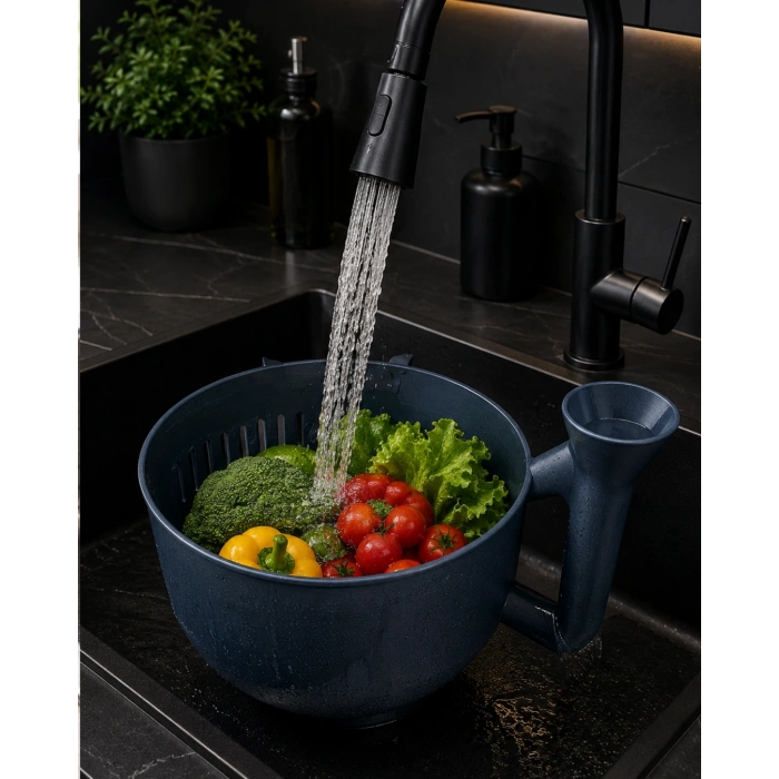 Mey İthalat® Çok Amaçlı Sebze ve Meyve Temizleme Kabı Pratik Süzgeçli Yapı