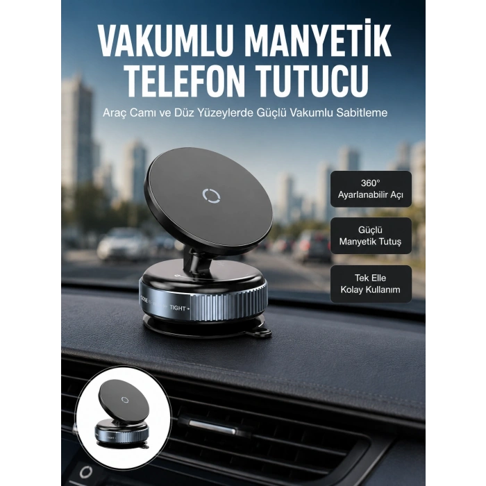 Mey İthalat® Çok Yönlü Döner Başlıklı Vakumlu Araç Telefon Standı – Sert Yollarda Stabil Kullanım Yeni Nesil