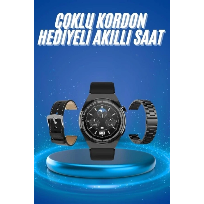 Mey İthalat® Çoklu Kordon Hediyeli Akıllı Saat Çağrı Cevaplama Müzik Dinleme Dokunmatik Ekran