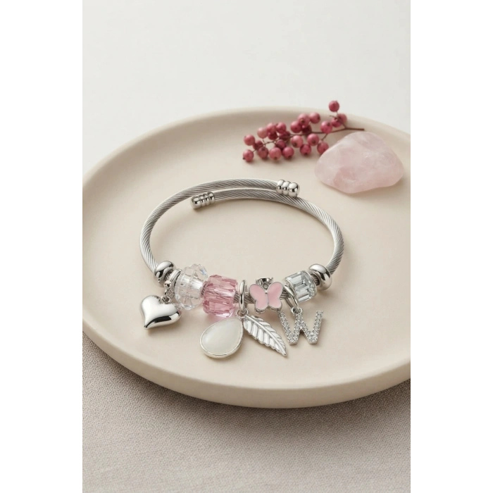 Mey İthalat® Damla Model Pembe Renk Charmlı Bileklik