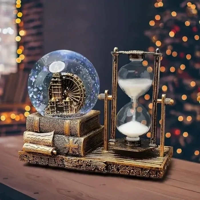 Mey İthalat® Dekoratif Kar Küresi ve Kum Saati Gold