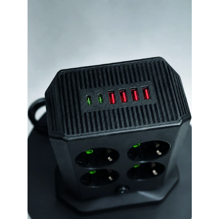 Mey İthalat® Dikey Priz Kulesi 8 AC Priz 4 USB 2 Type-C Çocuk Korumalı Güç Dağıtıcı