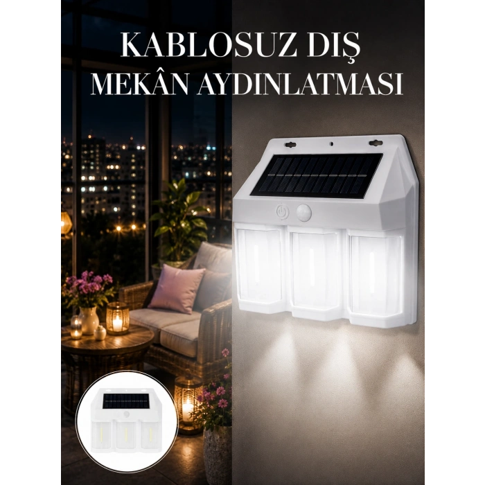 Mey İthalat® Dış Mekan Solar Duvar Lambası – 120° Hareket Algılama, 3 Işık Modu Yeni Nesil