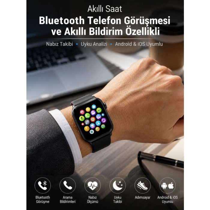 Mey İthalat® Dokunmatik Ekran, Bluetooth Görüşme, Akıllı Bildirim ve Günlük Aktivite Takibi