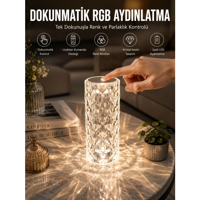 Mey İthalat® Dokunmatik Kristal Gece Lambası Hediyelik