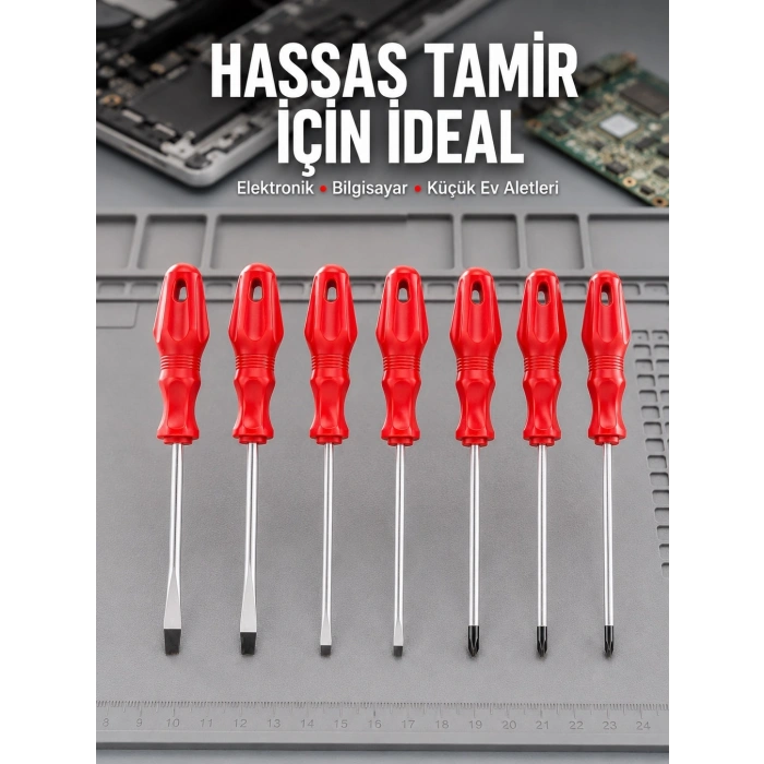 Mey İthalat® Düz ve Yıldız Başlıklı 7li Tornavida Seti Ergonomik Tutma