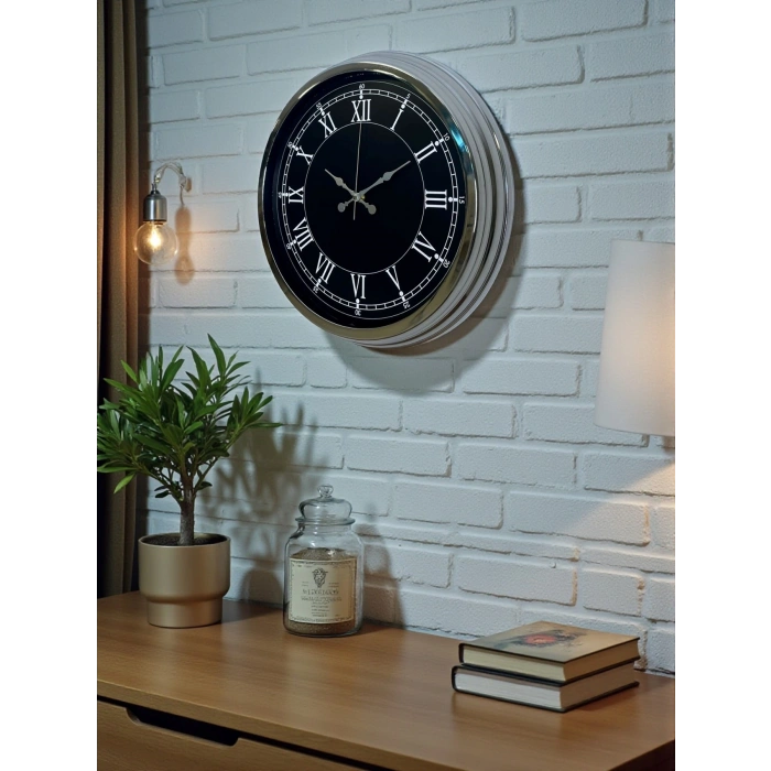 Mey İthalat® Elegance 40 Cm Metal Krom Duvar Saati