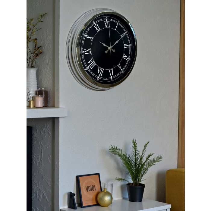 Mey İthalat® Elegance 40 Cm Metal Krom Duvar Saati