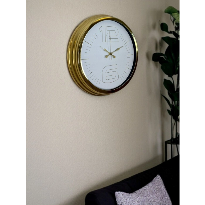 Mey İthalat® Elegant White Gold 40 Cm Metal Duvar Saati