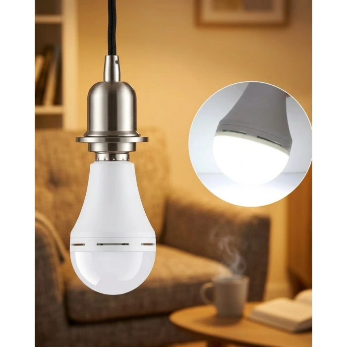 Mey İthalat® Elektrik Kesintisinde Yanan Şarjlı LED Ampul E27 6500K Güçlü Işık