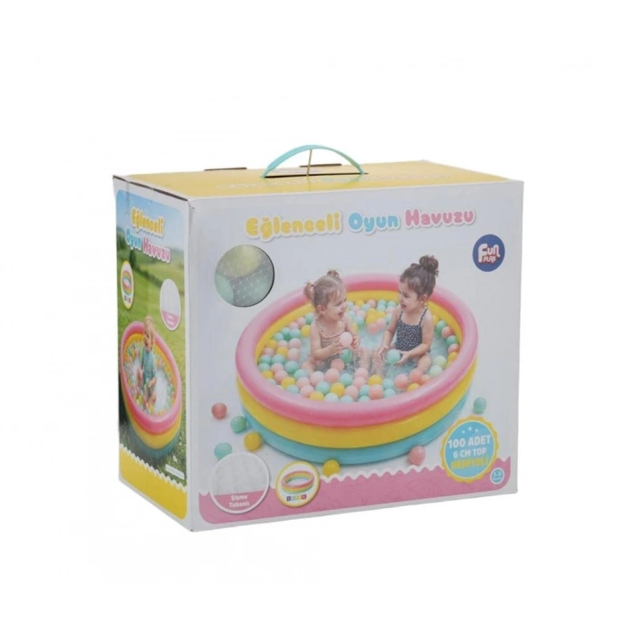 Mey İthalat® ER-520 FUN PLAY 85CM HAVUZ ÜÇ RENKLİ İÇİNDE 100 ADET 6CM TOPLU