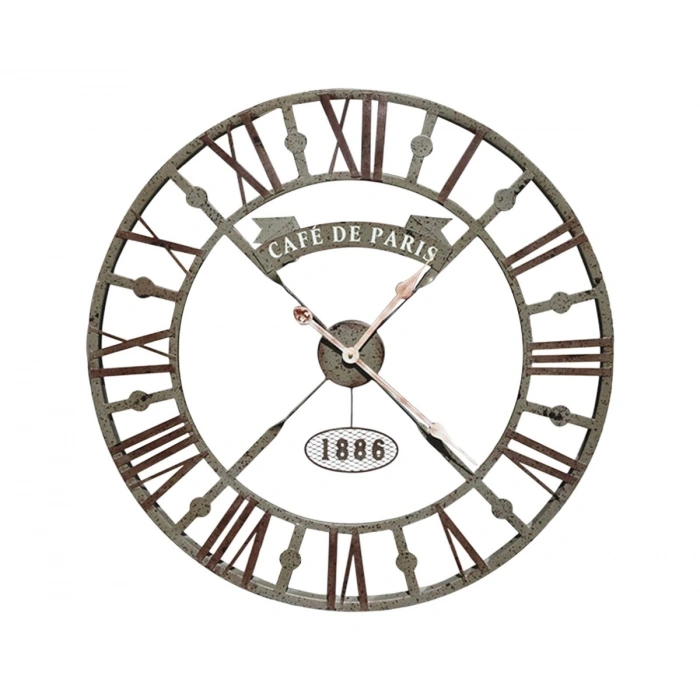 Mey İthalat® Eskitme Cafe de Paris 73 Cm Roma Rakamlı Duvar Saati
