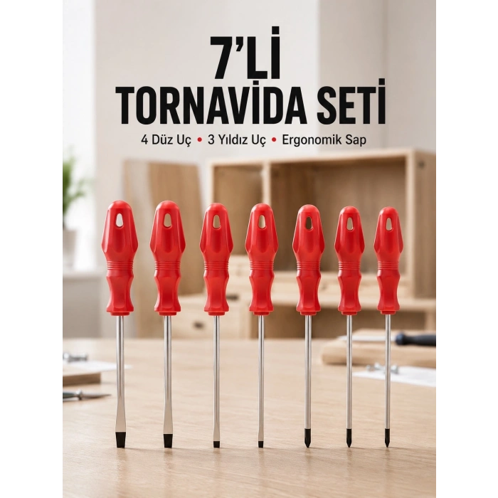 Mey İthalat® Ev ve Atölye Kullanımına Uygun 7 Parça Tornavida Seti